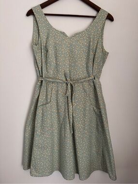 Field Day Wrap Dress Womens Medium Sage Green Orange Floral Botanical Midi
